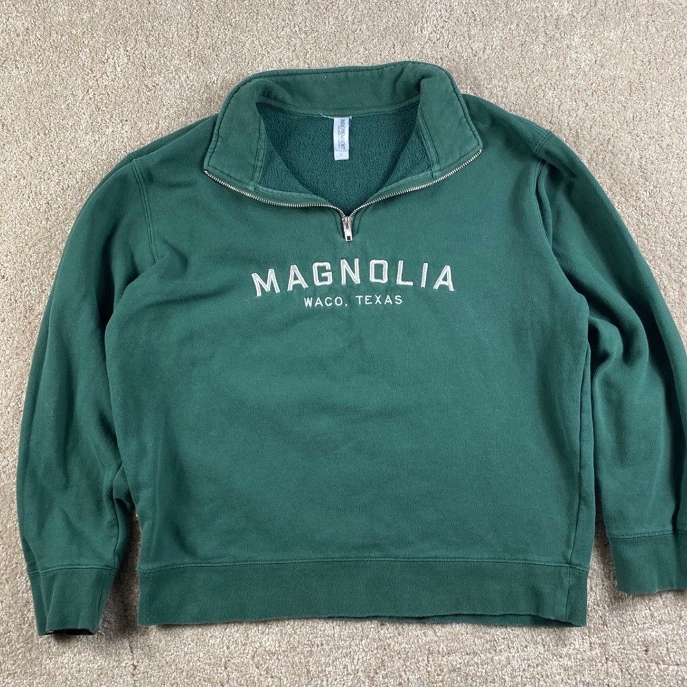 Magnolia Waco Texas Quarter Zip Sweatshirt Green Fleece Pullover Womens Medium